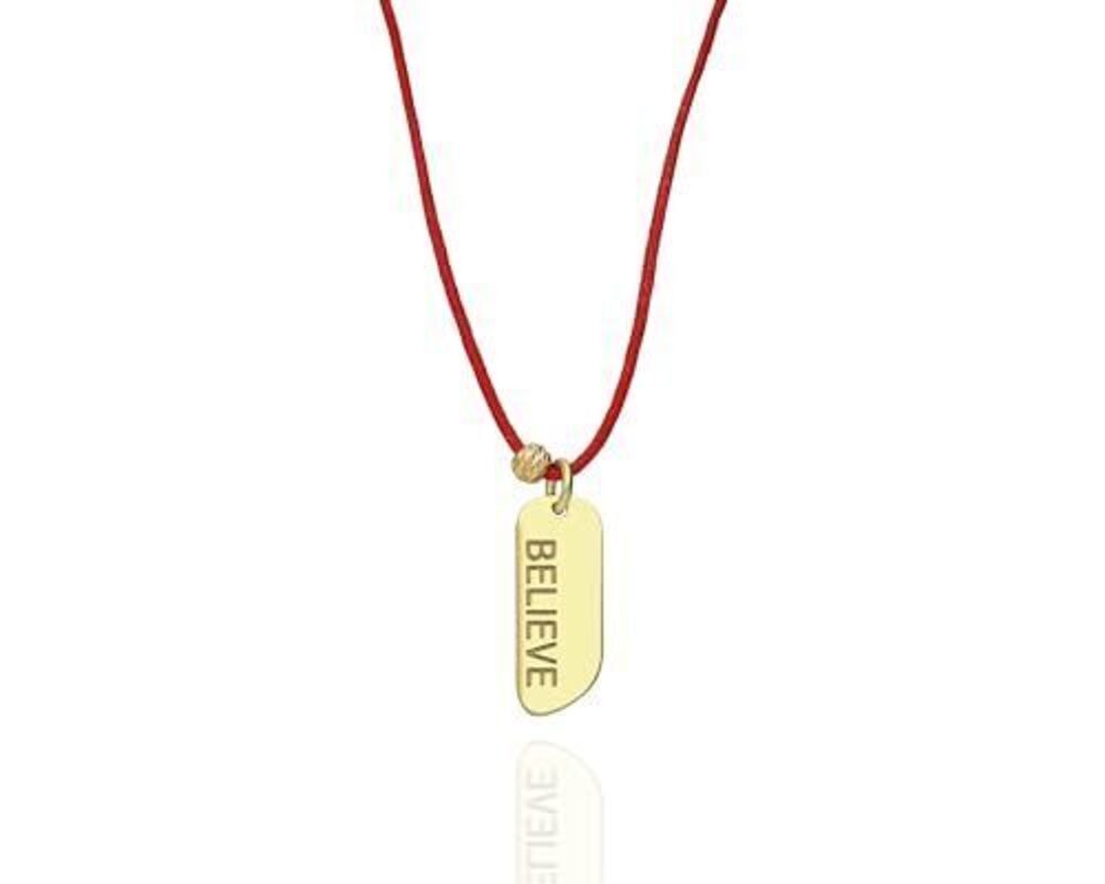 5794 18k Gold Necklace with BELIEVE Affirmation Pendant, Elegant String